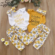Фото - ZAFILLE Baby Girl Clothes 3Pcs Letter Romper+Sunflower Pants+Headband Toddler Outfits Newborn Infant  Long Sleeve Girls Clothing infant baby girl cotton print clothes newborn letter print long sleeve leopard pants headband set 3pcs toddler clothing outfits
