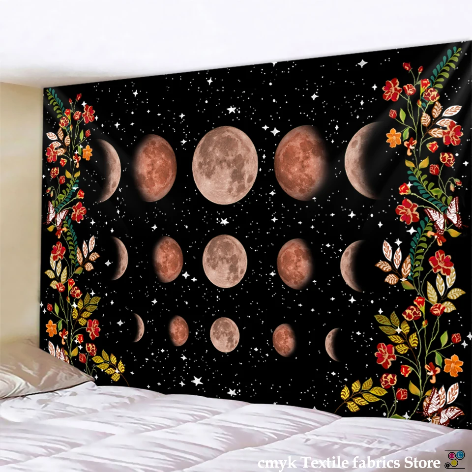 Psychedelic Tapestry Flower Wall Decor Hanging Room Starry Sky Carpet Moon Tapestries Art Home Decoration Accessories tapestry decor