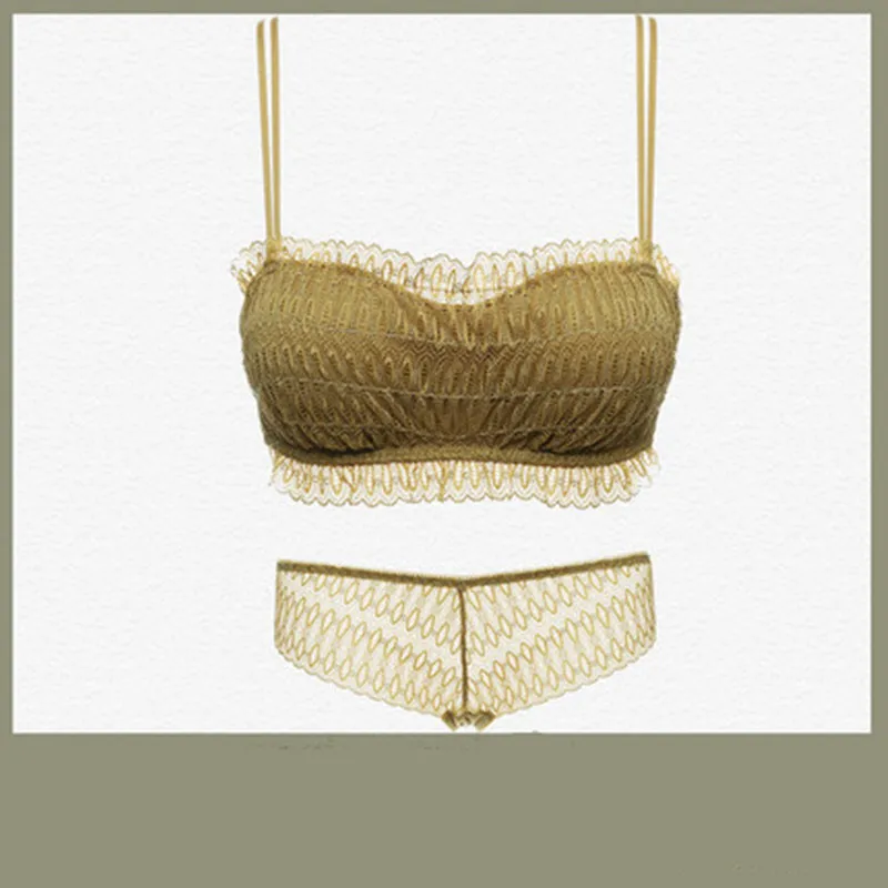 Sexy lace underwear, bra plaster, small bra suit, anti-wear, non-steel ring adjustable medium-thick cup bra