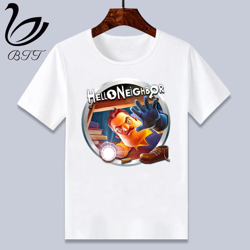 Funny Game Hello Neighbor Cartoon T Shirt Cartoon Print T-Shirt Designer Children Kids T Shirts Short Sleeved Child Clothes