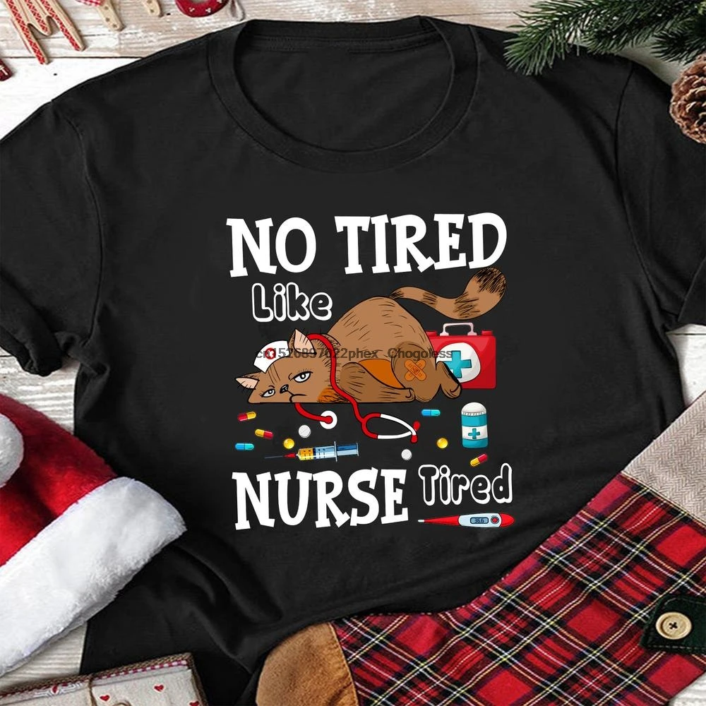 Нет усталости как медсестра устала забавная футболка с кошкой для медсестры |