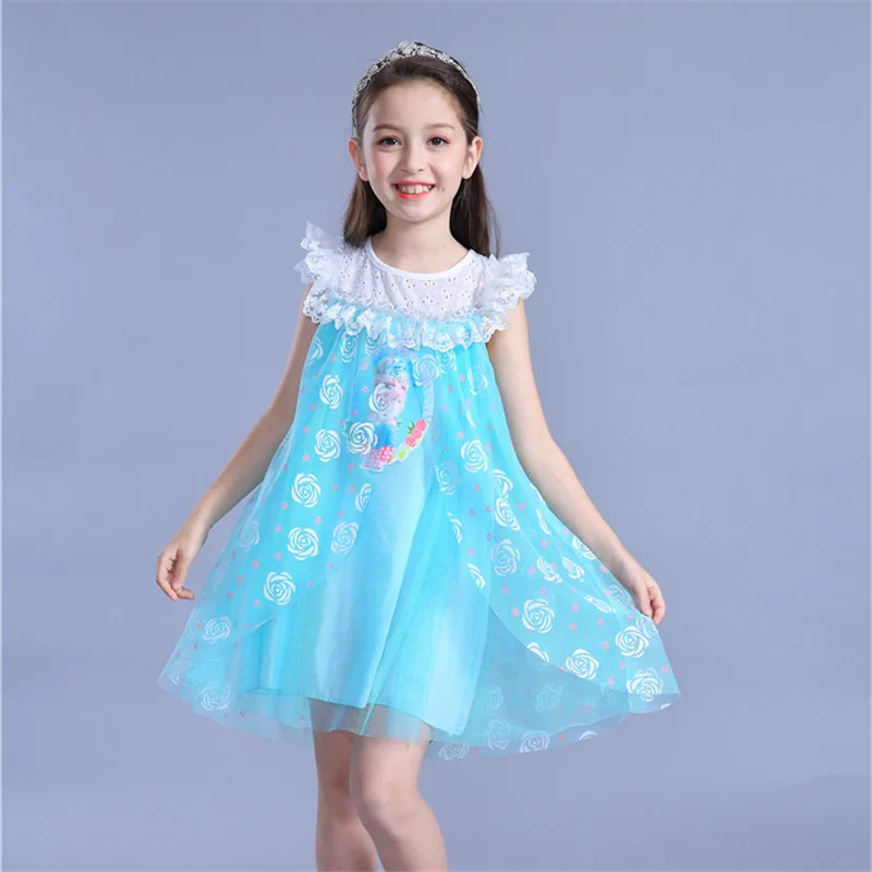 Blue Sleeveless Платья принцессы Эльзы для маленьких девочек; детское рождественское праздничное зимнее платье для дня рождения; одежда для костюмированной вечеринки с героями мультфильмов для подростков; одежда с длинными рукавами; 3-8 - Цвет: Blue Sleeveless