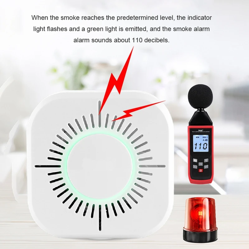 

Security Alarm System Fire Detection Smoke Detector Sound And Light Alarm Battery Operated For School Factory Hotel.