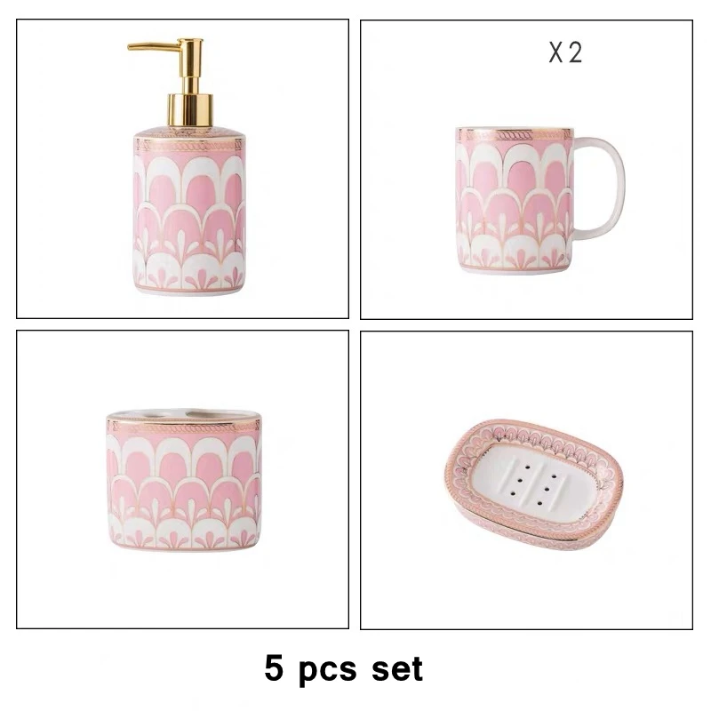 5 шт. набор роскошных синих и розовых ванн набор для мытья в отеле щетка чашка, пресс дозаторы жидкого мыла, мыльницы, держатель для зубной щетки - Цвет: B