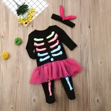 Детский костюм на Хэллоуин для маленьких девочек комбинезон с длинными рукавами+ повязка на голову, мини-платье с оборками осенняя одежда для детей от 0 до 24 месяцев