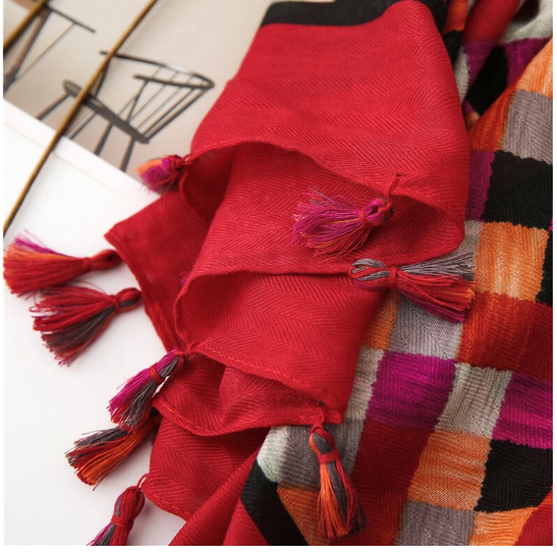 Fashion Women grid Scarf Long size 180x90cm Cotton scarves Winter Lady Scarves Soft Shawl Wrap Scarf Elegant for Christmas  (8)