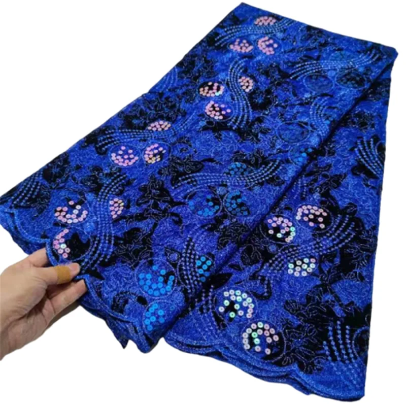 

African Lace Fabric 2021 High Quality Sequins Lace Material Embroidery Nigerian Tulle Lace Fabrics For Wedding Sewing