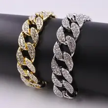 Золотой цвет, 16 мм, Кристальные кубинские браслеты с цепочкой, мужские ювелирные изделия, побрякушки, один ряд, браслеты в стиле хип-хоп, ожерелье для рэпера