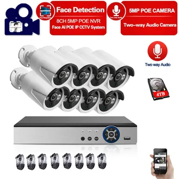

CCTV Video Surveillance Ip Camera 8 Channels POE NVR Outdoor Security Monitoring Camera System Kit 8ch 5mp Poe Cameras Full Set