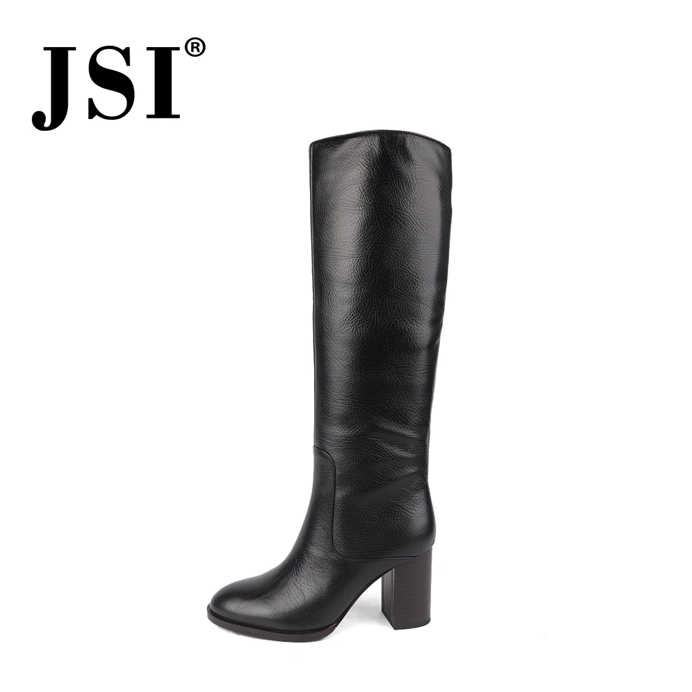 JSI/зимние женские сапоги; женские сапоги до колена из натуральной кожи с острым носком на молнии; женские сапоги на очень высоком квадратном каблуке; jc217