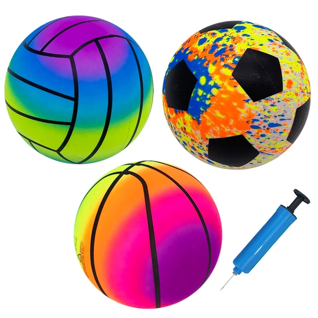 2pcs Sports Goods Set 1 Inflatable Basketball & Football & Volleyball Sports Ball with One Inflator for Kids Children Best Gifts 1