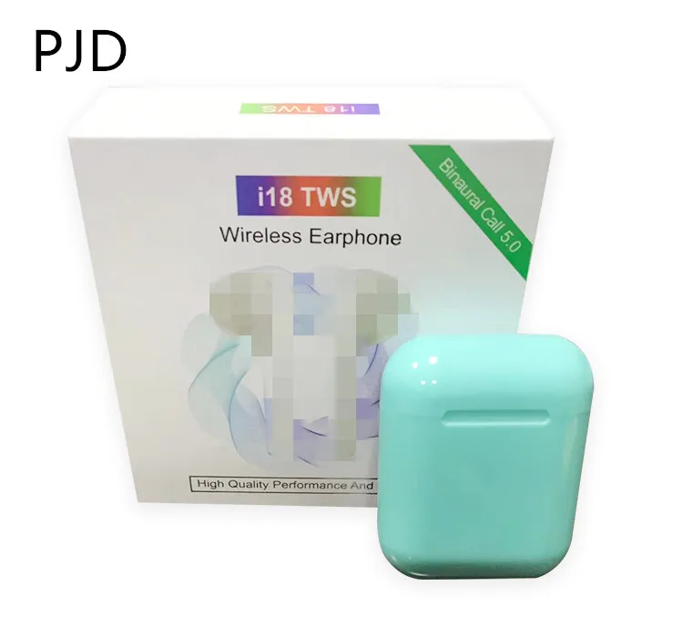 Оригинальные i18 TWS беспроводные наушники Bluetooth V5.0 Heasets сенсорный контроль авто мощность на сопряжение наушники pk KD10 i11 i30 i60 i88 - Цвет: Синий