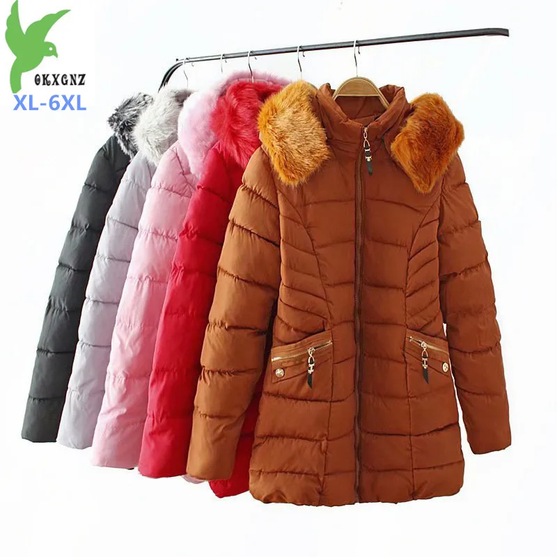 

2019 New Plus size XL-6XL Winter Parkas Women Fur collar Hooded Down cotton jacket Female Slim Thicken Cotton-padded jacket G564
