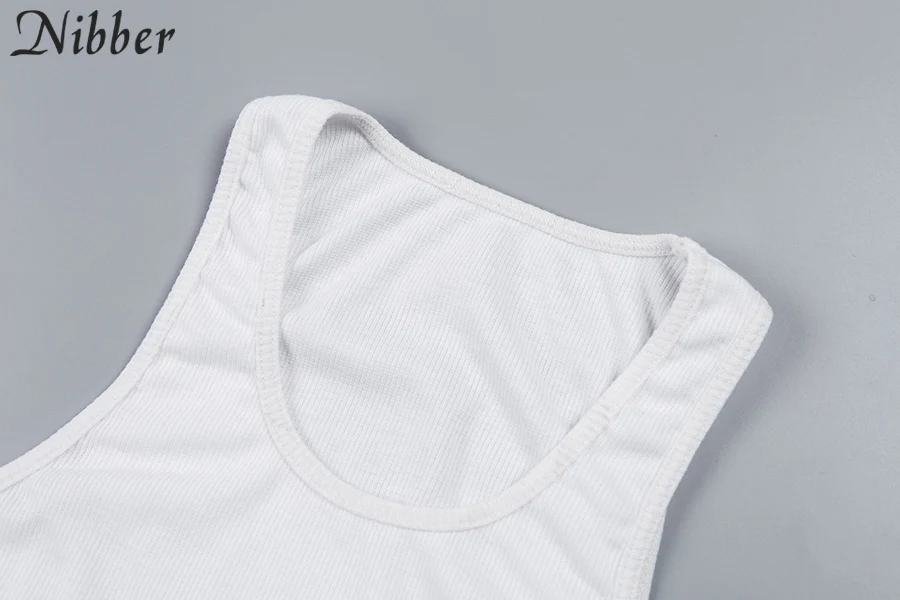 Nibber/летние ребристые вязаные милые короткий топик Harajuku женские топы стрейч тонкий белый Принт camisole Базовая футболка mujer