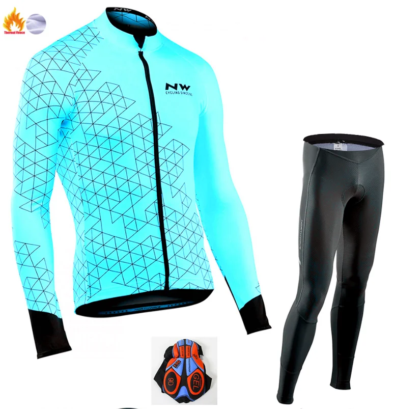 Winter Cycling Suit Pro Team NW Зимняя Теплая Флисовая велосипедная одежда для мужчин Northwave Джерси костюм для прогулок верховой езды на велосипеде MTB Одежда комбинезон комплект - Цвет: Winter Cycling Suit