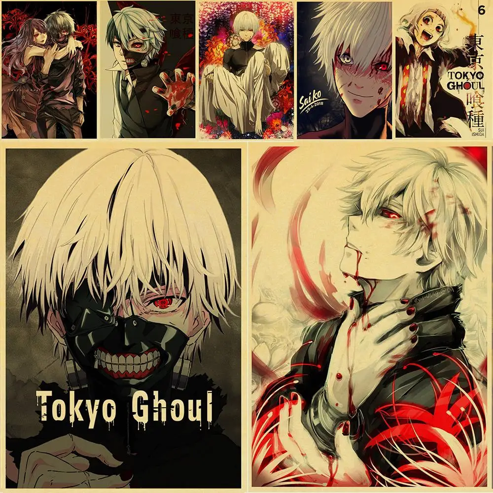 Hot Sale Tokyo Ghoul Anime Posters Kraft Paper Prints Clear Image Art Painting Bar Home Decoration Wall Decor Painting Modern