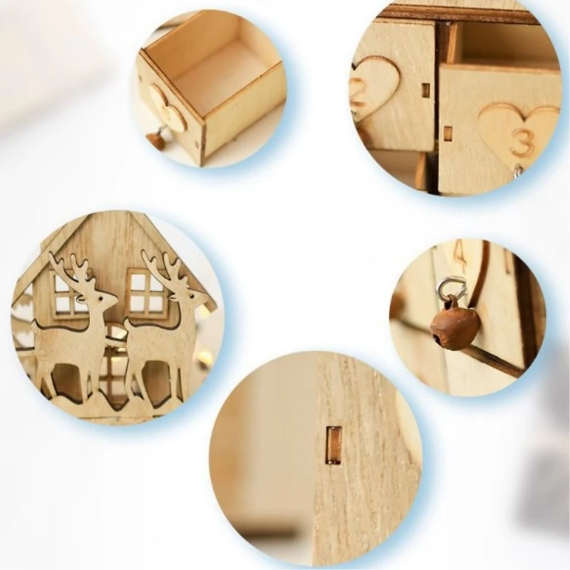 Christmas Wooden Ornaments Christmas Advent Calendar Drawer Jewelry Box for Wedding Decoration New Year's Toys Natural Crafts Su
