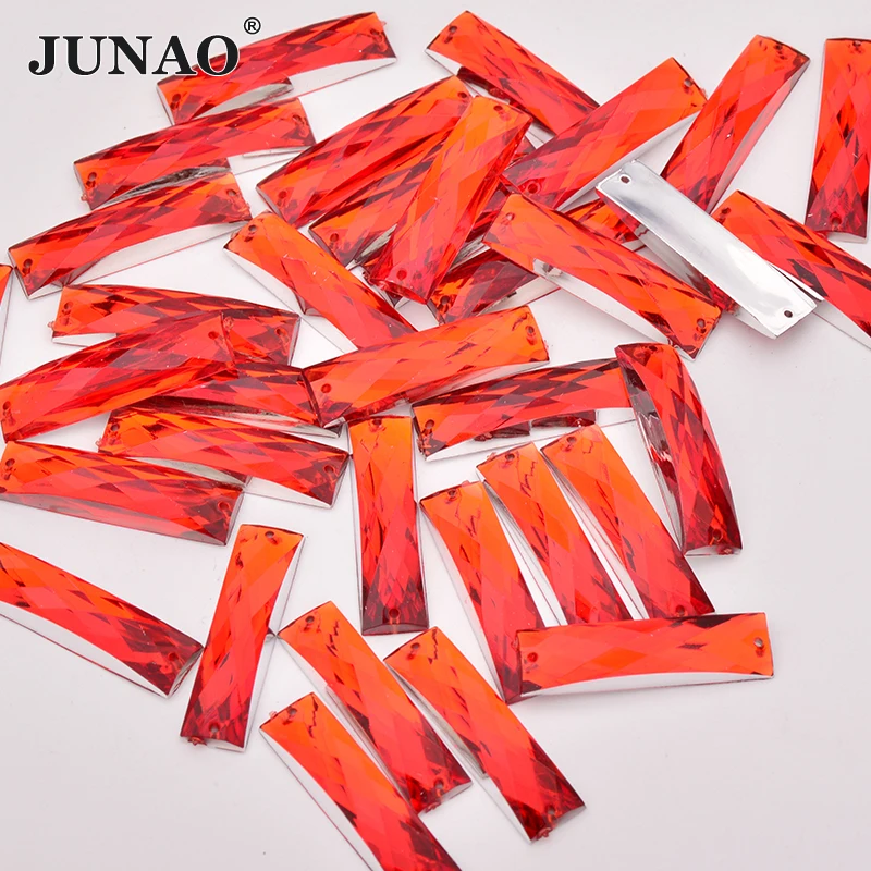 JUNAO 100 шт. 7*26 мм красные прямоугольные пришитые стразы большие камни для шитья