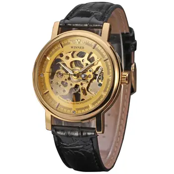 

Brand T-winner Cheap Men Watches Skeleton Leather Hot Sale Wrist Watch Auto Mechanical Watch Self-Wind Male Dress Clock