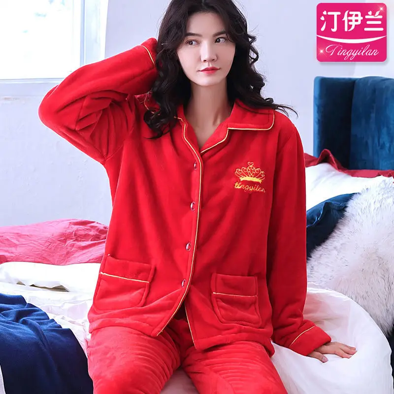 pijamas women sets Зимняя Пижама женская Фланелевая пижама с принтом женские комплекты Коралловая флисовая тёплая Пижама женская плюс размер Пижама Femme наборы XXXL для сна - Цвет: pijamas women sets