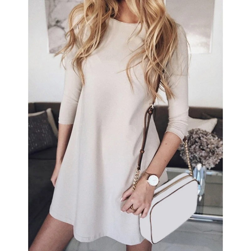 beige Модное женское короткое платье с О-образным вырезом, облегающее платье для фитнеса, джемпер, Вечерние Повседневные платья - Цвет: beige