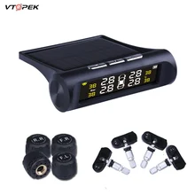 Vtopek Car TPMS 4 Tyres Car Tire Pressure Monitoring System Wireless Auto Alarm USB or Solar Charging HD Digital LCD Display