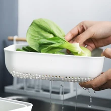 Três peças de plástico dreno cesta pia da cozinha casa criativa filtro de frutas funil alimentos vegetais drenagem multifuncional novo