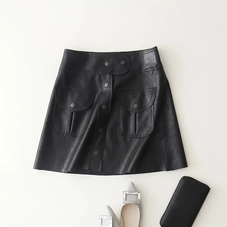 

C2216-102 PU Leather Short Skirt Female Autumn New Style Black And White with Pattern Skirt