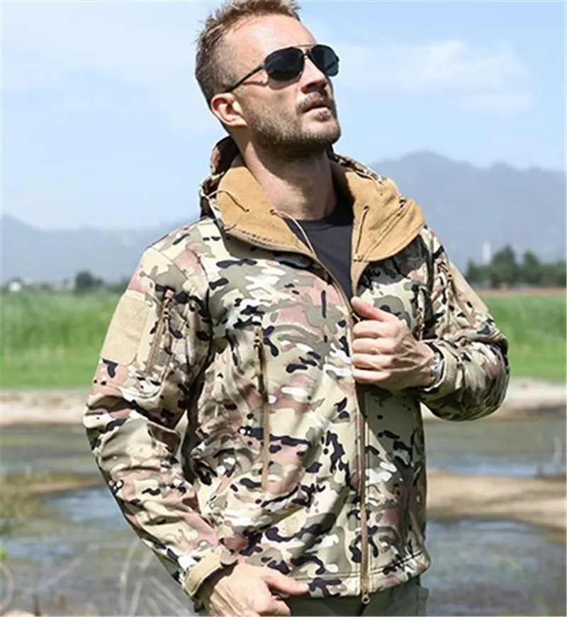 Мужские джунгли пустыня камуфляж военный тактический камуфляж военная униформа Одежда Рыбалка Охота камуфляж куртка с капюшоном - Цвет: CP