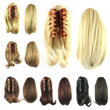 Soowee 8 Colors Hair Ponytails with Clip Hair Bun Synthetic Claw Hair Ponytail Hair Extensions Hairpiece Pony Tail tanie tanio 100 g sztuka Wysokiej Temperatury Włókna Falista Pure color Clip-in