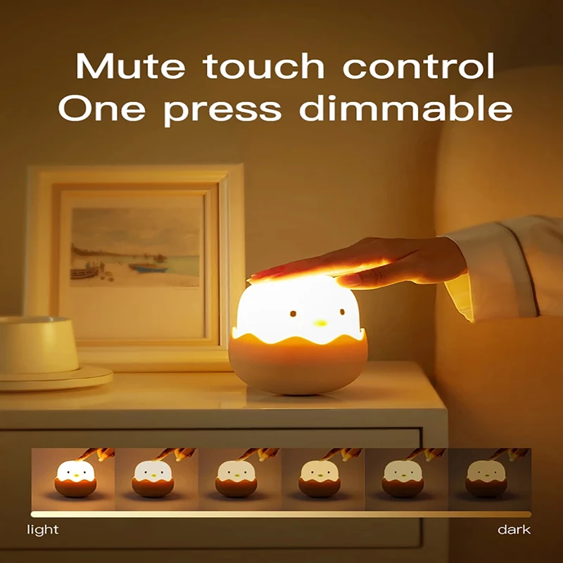 Led Night Light Night Light Led Night Lamp Led Children Touch Night Light Soft Silicone USB Rechargeable Bedroom Decor Gift Animal Egg Shell Chick Bedside Lamp