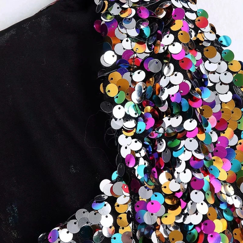 Новинка, женское винтажное мини-платье с квадратным воротником и разноцветными пайетками, женские шикарные платья с длинным рукавом, Клубные вечерние платья DS3158