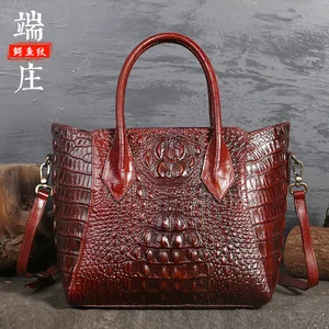 Image 1 - Orijinal tasarım marka kadın çantası 2020 Retro yeni stil tam tahıl deri el büyük çanta timsah desen kadınlar deri çanta