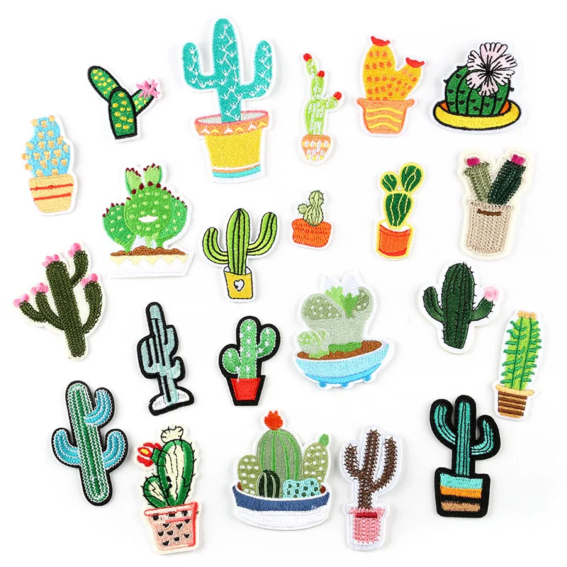 

22PCS Cute Embroidery Cactus Pattern Patches For Iron On and Sew-on Patch For Clothes Bag Pants Applique Sticker DIY Accessories
