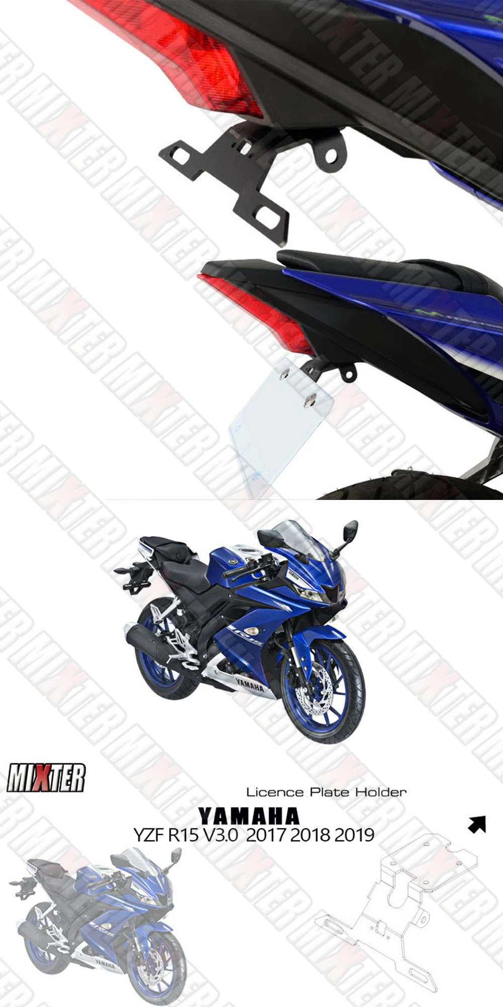Для YZF R15 V3.0- '17-'19 YZF-R15 V3 мотоциклетные задние номерные знаки задний держатель рамка Кронштейн модифицированный светодиодный