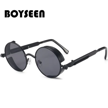 

BOYSEEN new punk sunglasses retro metal round thick frame sunglasses spring temple 58028