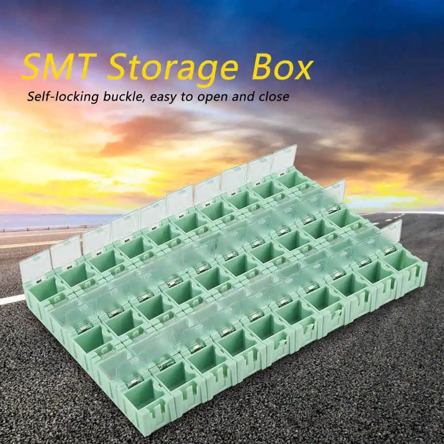 50 piezas SMT cajas de almacenamiento SMD SMT caja verde componentes electrónicos caja de almacenamiento contenedor con tapas transparentes 