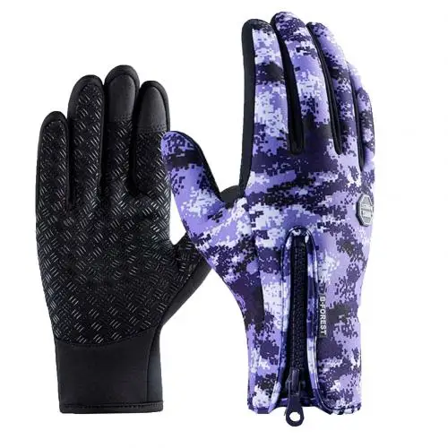 Camouflage Purple 1 пара камуфляжных зимних велосипедных теплых сенсорных экранов на молнии - Цвет: Camouflage Purple