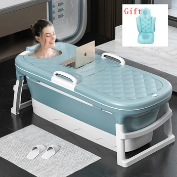 

140CM Large Folding Bath Bucket Baby Swimming Pool with Temperature-sensitive Water Plug Adult Sit Thickening Tub