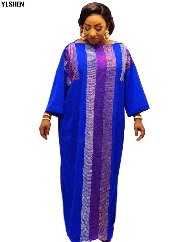 African Dresses for Women 2020 Dashiki Silk Diamonds Stripe Robe Boubou Africaine Femme Africa Maxi Dress African Clothes Ladies 03