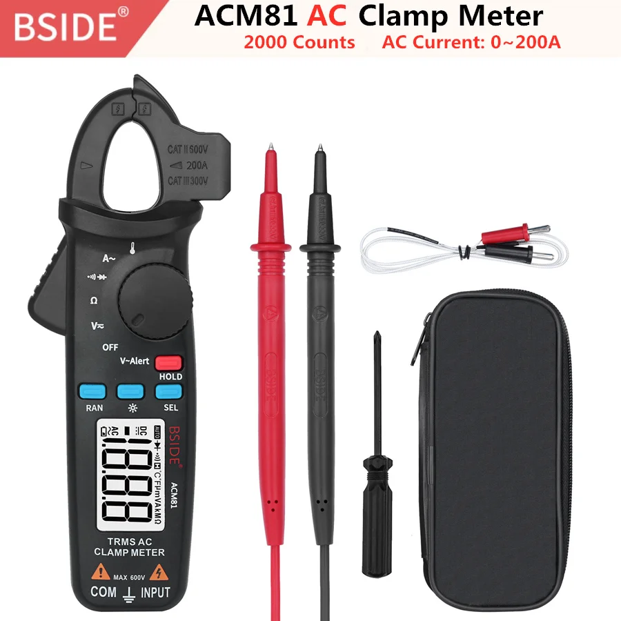 BSIDE ACM81 AC клещи 1mA True RMS Авто Диапазон мини цифровой мультиметр v-оповещение ток тестовый диод тестовый er с задней клипсой - Цвет: ACM81-Black