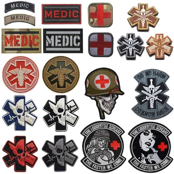 Embroidered Patches MEDIC Skull Tactical Military Patches PARAMEDIC Decorative Reflective Medical Cross Embroidery Badges embroidered patches medic skull tactical military patches paramedic decorative reflective medical cross embroidery badges