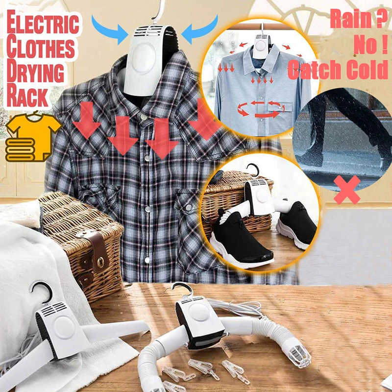 

Electric Clothes Drying Hanger Shoes Drying Rack Loadable 5KG Foldable Silently Heater Clothes Hanger for Travel Drop Shipping