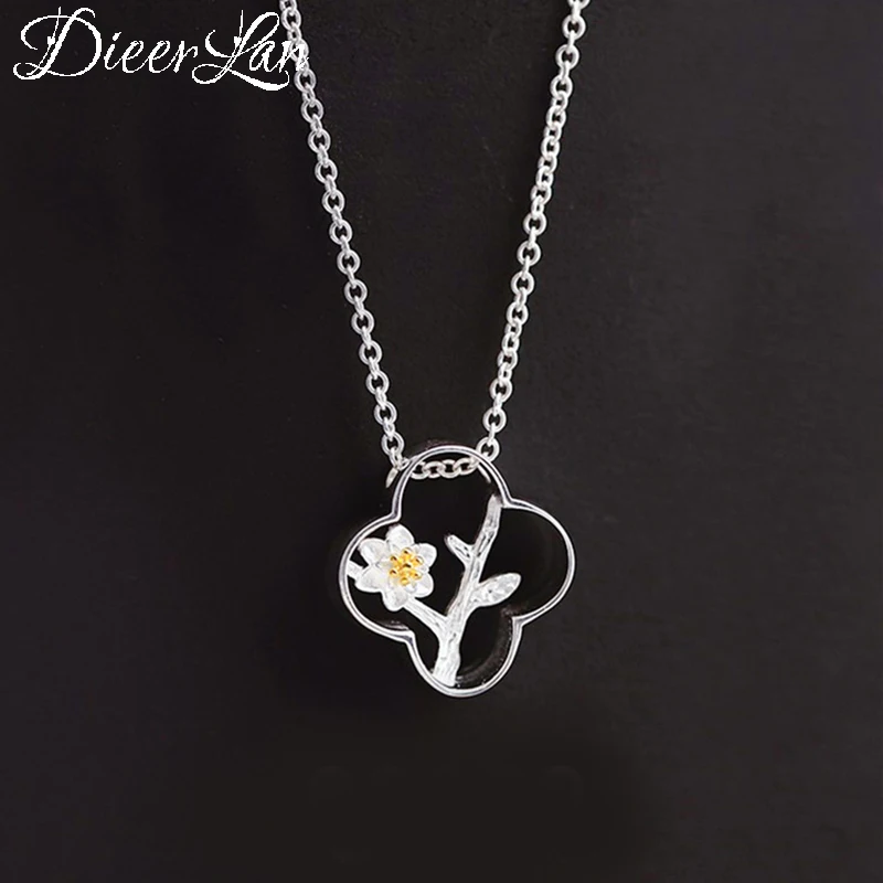 

Elegant 925 Sterling Silver Plant Flower Necklaces Pendants for Women Long Necklaces Statement Jewelry Collares 2019