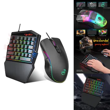 

Backlight Keyboard Hxsj Hz22 Ergonomic Multicolor One-handed Game Wired Keyboard+Mouse Wired Keyboard Mouse Set #T2G