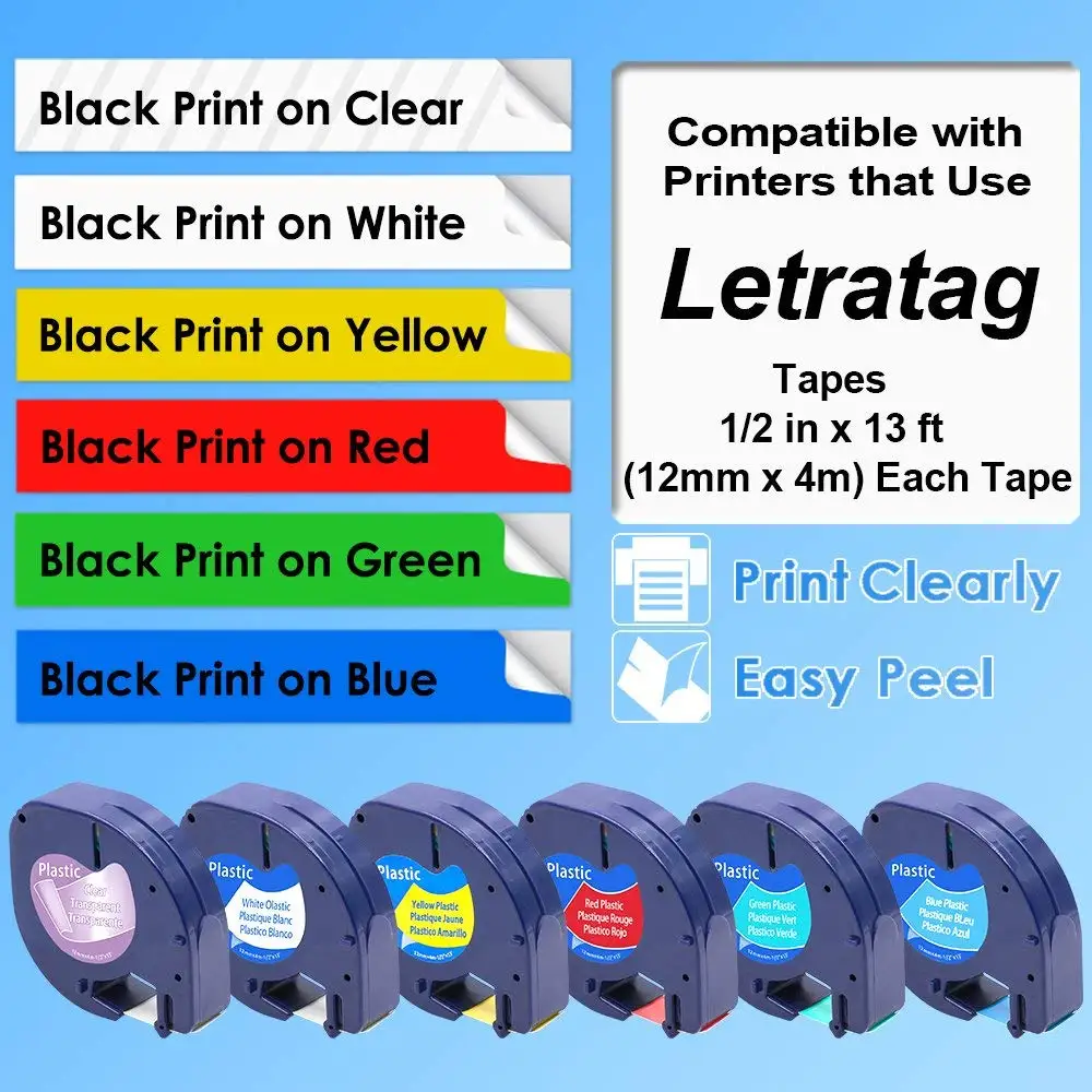 Labelife 6 шт. 91201 Совместимость с Dymo Letratag ленты для этикеток черные на белых лентах 91330