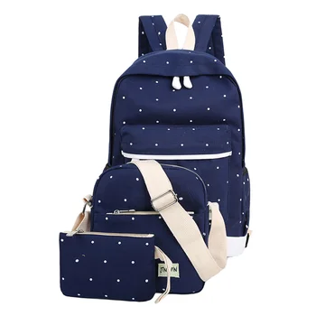 

Fresh Canvas Women Backpack Big Girl Student Book Bag With Purse Laptop 3pcs Set Bag High Quality Ladies School Bag New