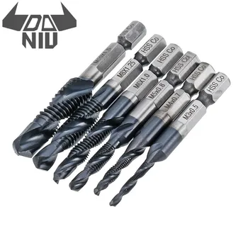 

DANIU 6Pcs HRC89 HSS M3-M10 Combination Drill Tap Bit Set TiAlN Coated Deburr Countersink Drill Bit Tool Set Kit