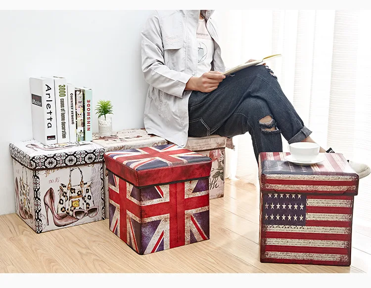 Британский Ретро складной органайзер для хранения, коробка для хранения, коробка для хранения, стул для ног, детская игрушка для хранения