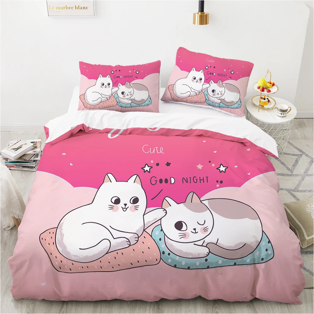 

comforter bedding sets Duvet cover queen Bed linen 2 people For Kids Baby Cartoon Bedding For home cat Lovely Bed Set 140x200